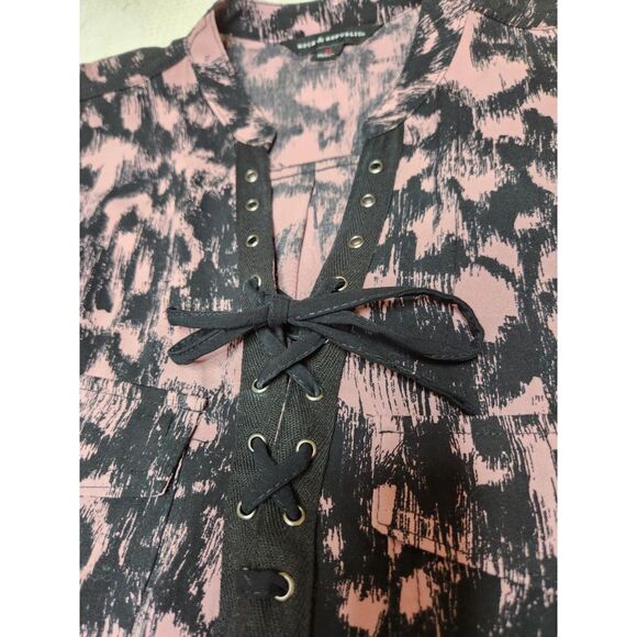 Rock & Republic Abstract Lace-Up Boho Top  Pink Black Casual Bohemian Med. - Picture 3 of 8